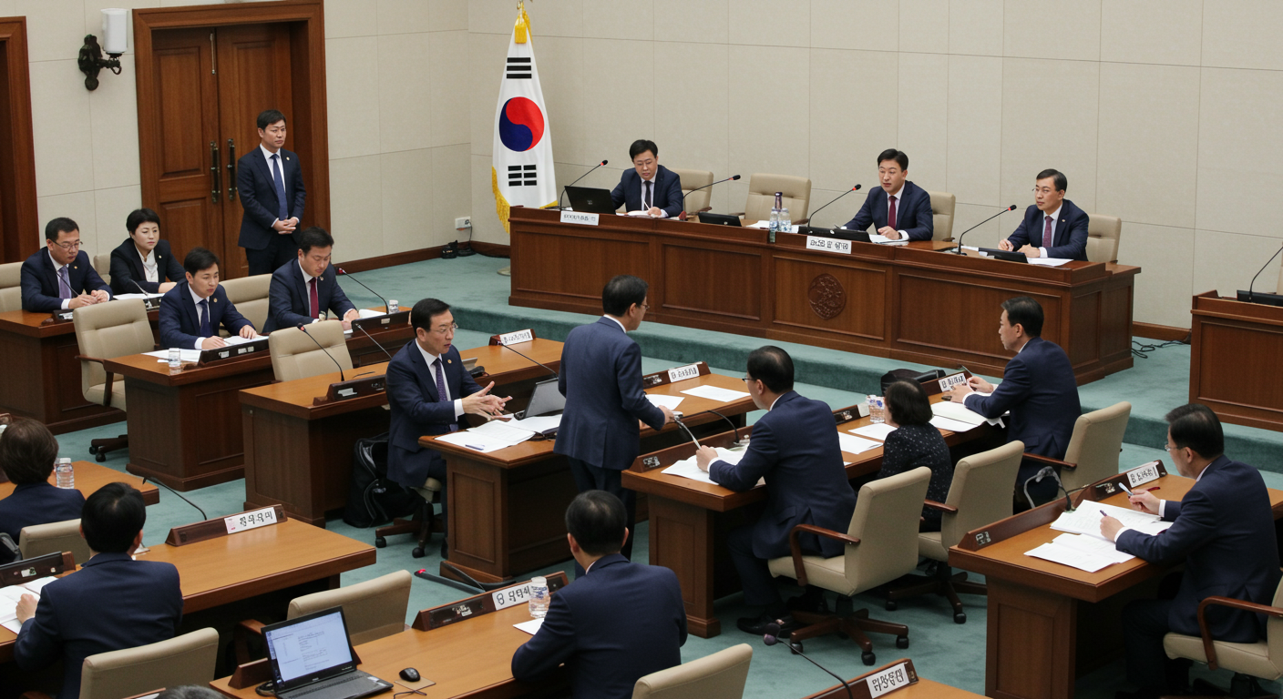 서로 다른 의견을 가진 한국 정치인들이 열띤 토론을 벌이는 모습