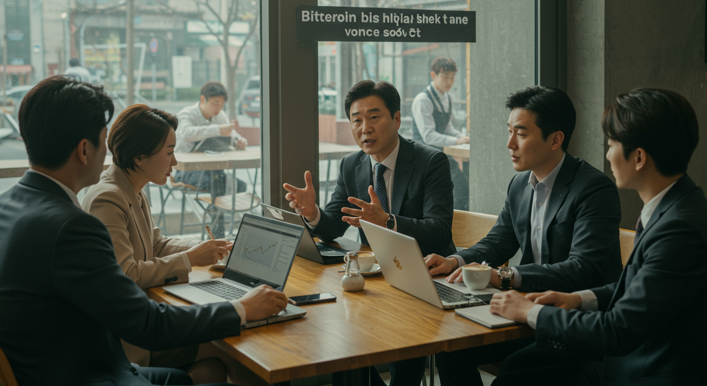 카페에서 인플레이션 헤지 자산으로서의 비트코인을 논의하는 기관 투자자들