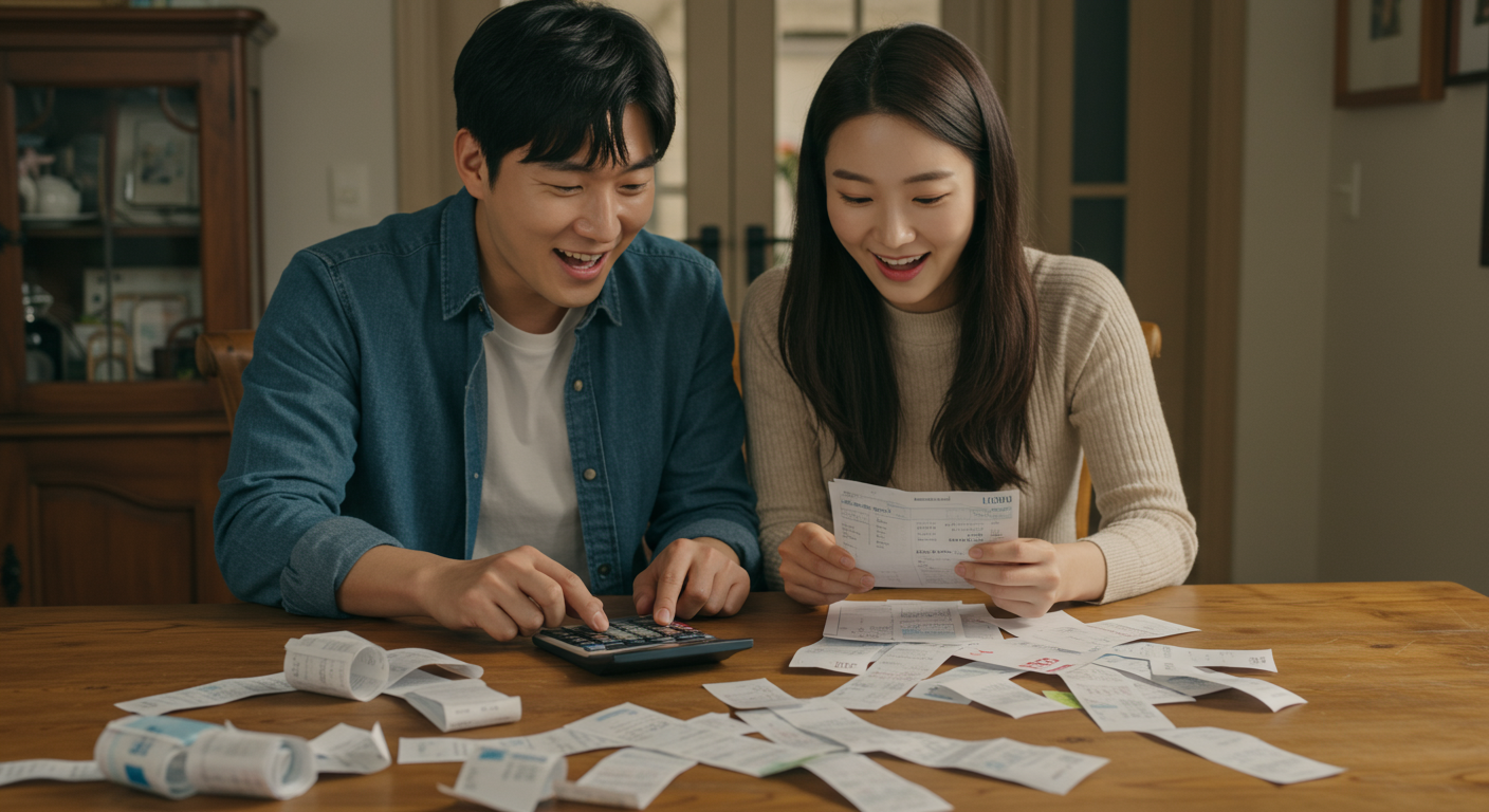 여행 경비를 계산하며 예산을 검토하는 커플