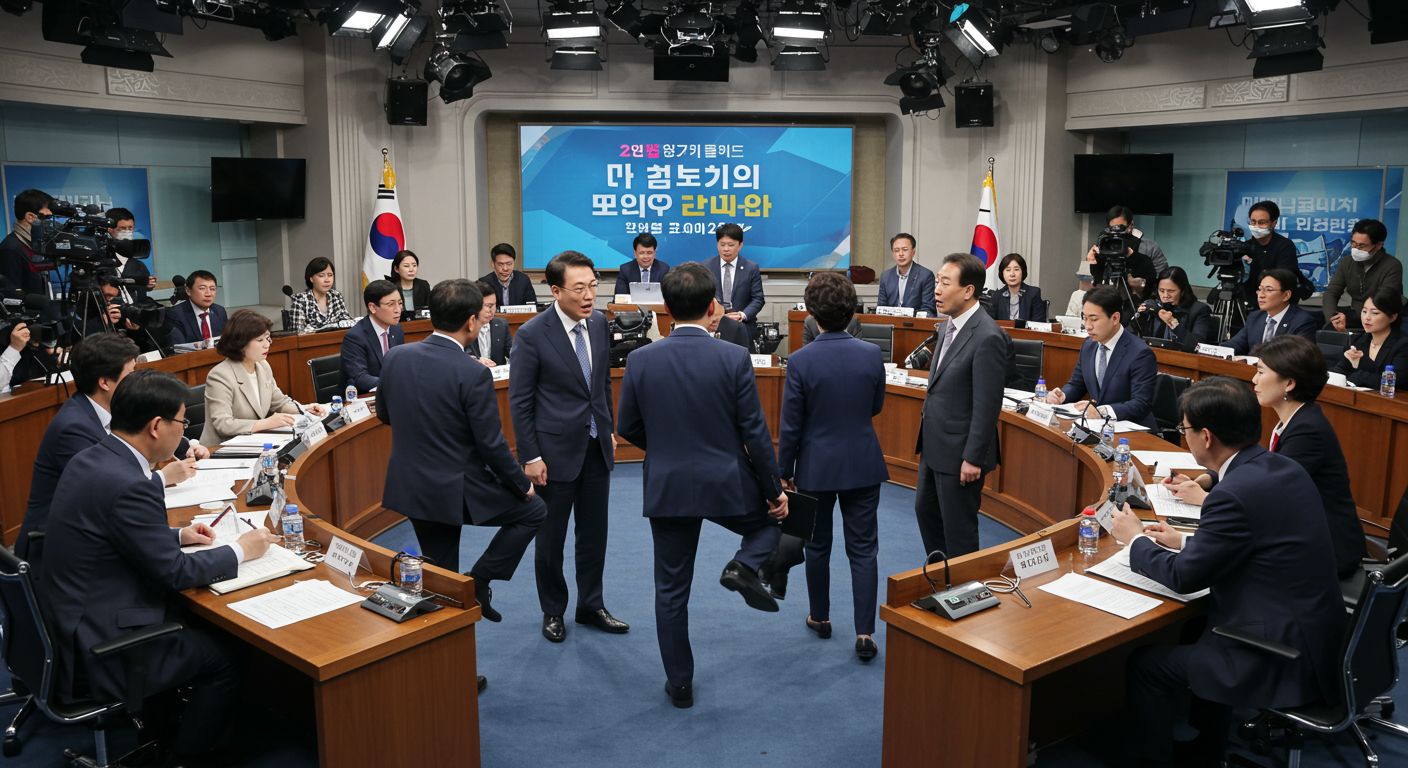 한국 경선 토론에서 후보들이 외모 문제로 설전을 벌이는 장면