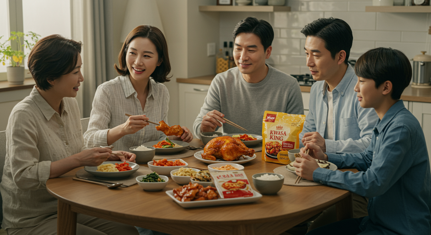 가족이 집에서 콰삭킹 순살을 즐기며 가격 대비 가치를 평가하는 모습