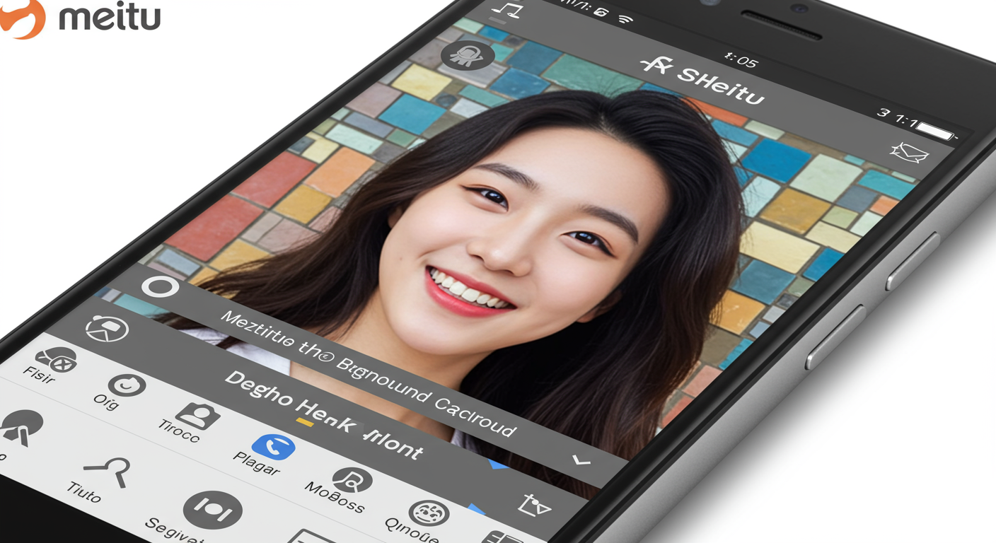 미투 앱 인터페이스로 사진에 모자이크 효과를 적용하는 모습