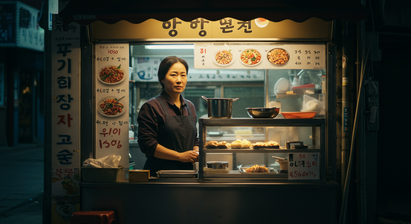 작은 분식집 앞 결연한 표정의 미혼모