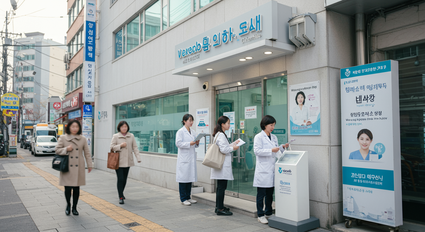현대적인 도심 속에 위치한 홍성의 친절한 의료진과 환자들이 있는 내과