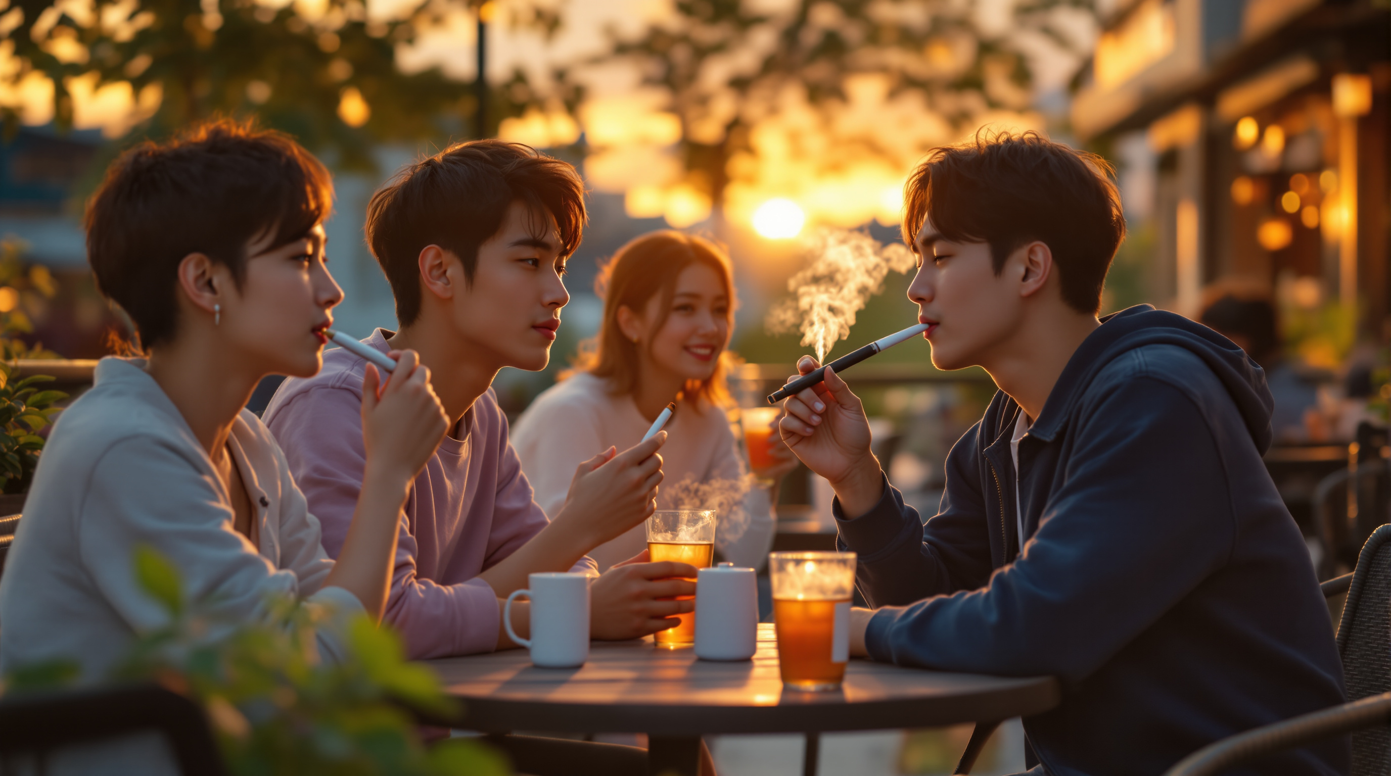 야외 카페 테라스에서 레딜 제로를 즐기는 젊은 친구들 모습