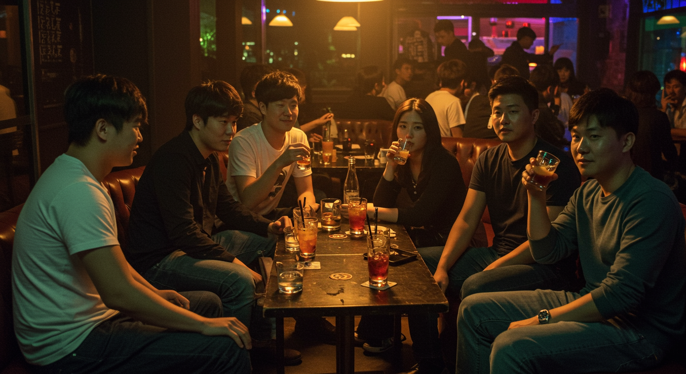 세련된 바에서 적당히 음주하며 건강한 습관을 실천하는 젊은 한국인들