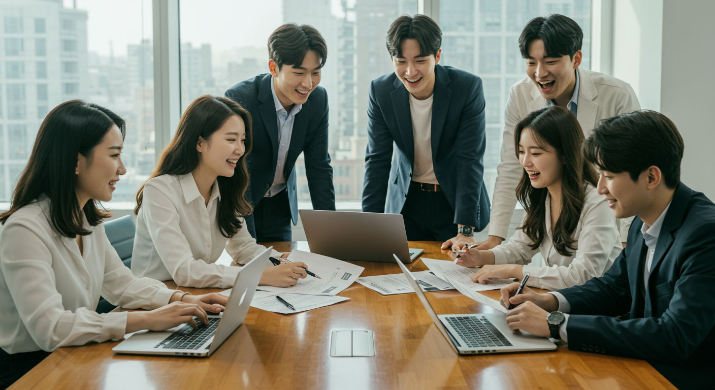 현대적인 사무실에서 직업 기회를 논의하는 젊은 전문가들