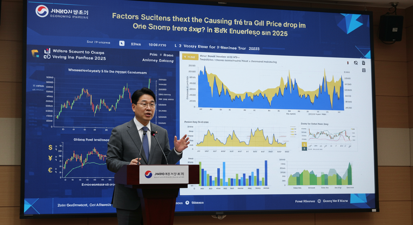 경제 지표와 세계 지도를 보여주는 디지털 프레젠테이션 중인 한국 경제학자