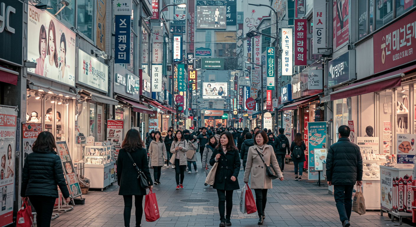 번화가에서 쇼핑백을 들고 있는 세련된 중년 소비자들