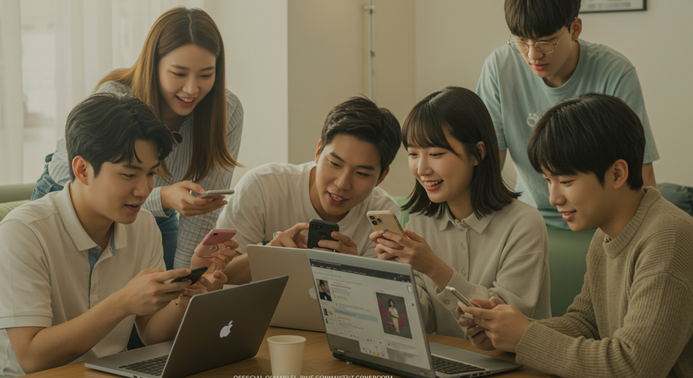 공식 채널을 팔로우하며 온라인 커뮤니티에 참여하는 젊은이들
