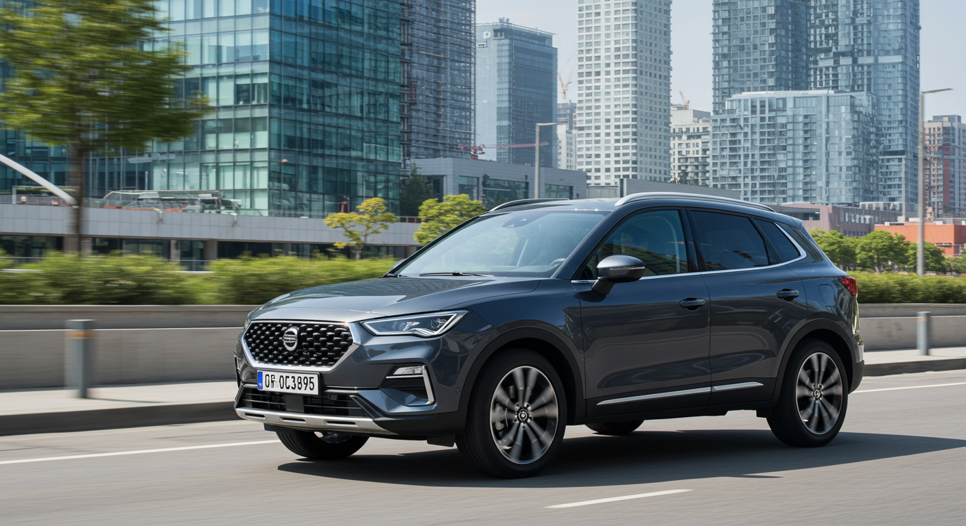 도시 배경에서 세련된 디자인의 현대적 소형 SUV