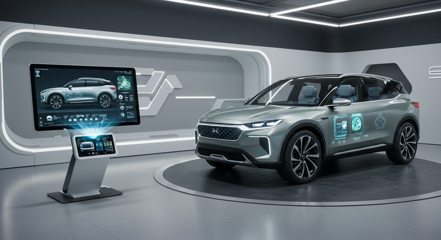 첨단 기술 인터페이스와 친환경 요소를 갖춘 미래지향적인 하이브리드 SUV 콘셉트