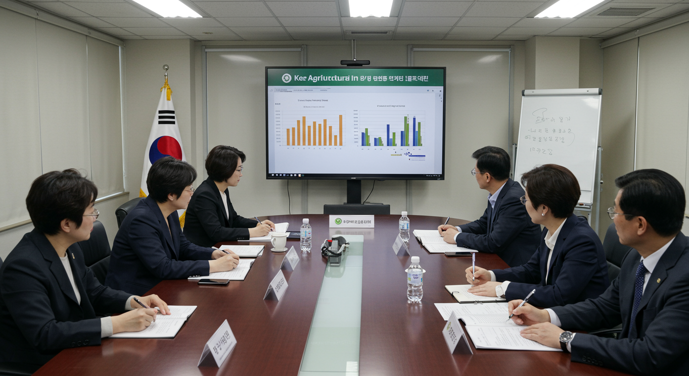 농업 보험 분야의 미래 기회를 논의하는 전문직 종사자들의 회의 장면