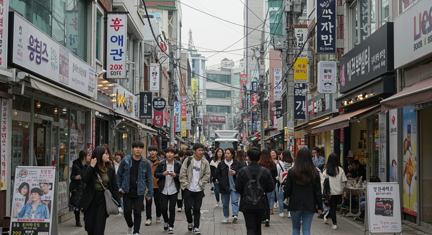 서울대입구역 근처 활기찬 샤로수길의 거리 풍경