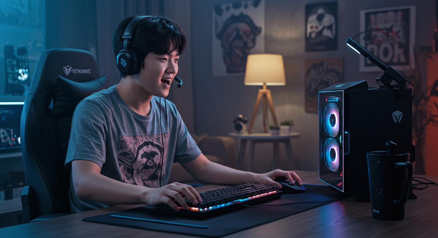 라이젠5와 RX6600으로 구성된 시스템으로 게임을 즐기는 젊은 게이머