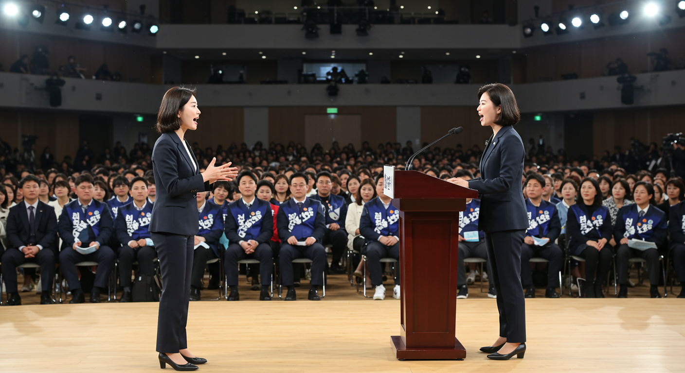 여성 정치인이 연설을 하고 있는 모습