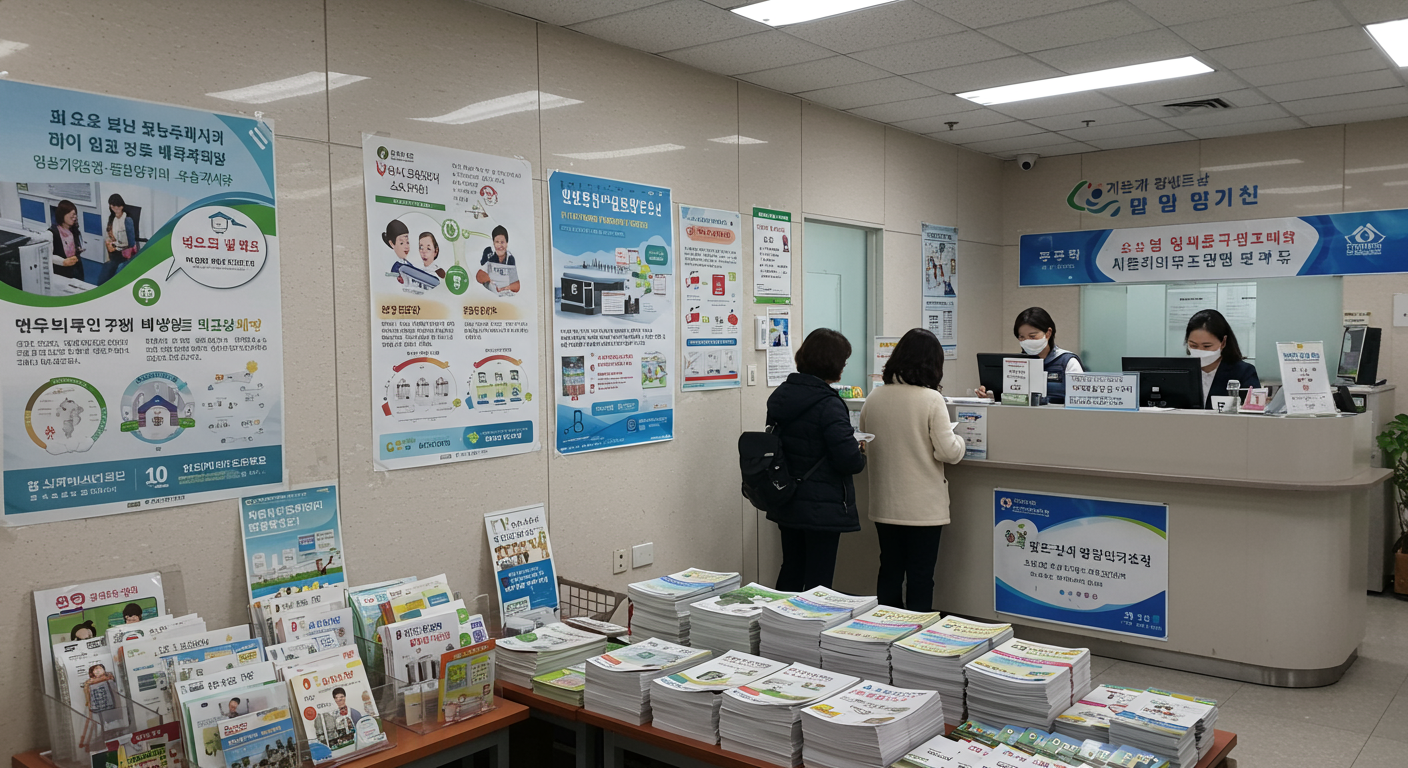 저소득층을 위한 난방비 보조금 정보를 제공하는 한국의 관공서 내부