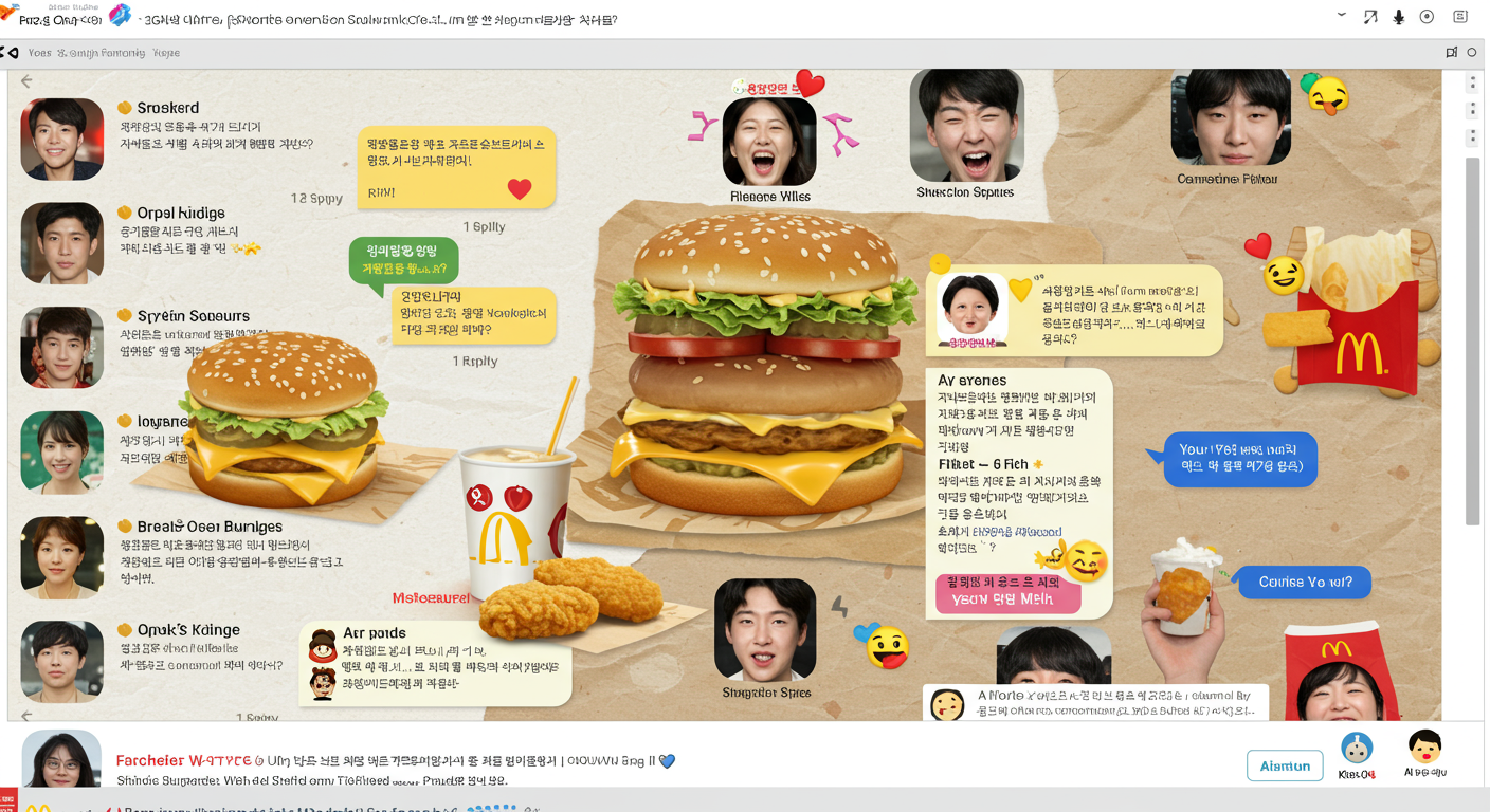온라인 커뮤니티에서 다양한 연령층이 맥도날드 버거에 대해 토론하는 모습