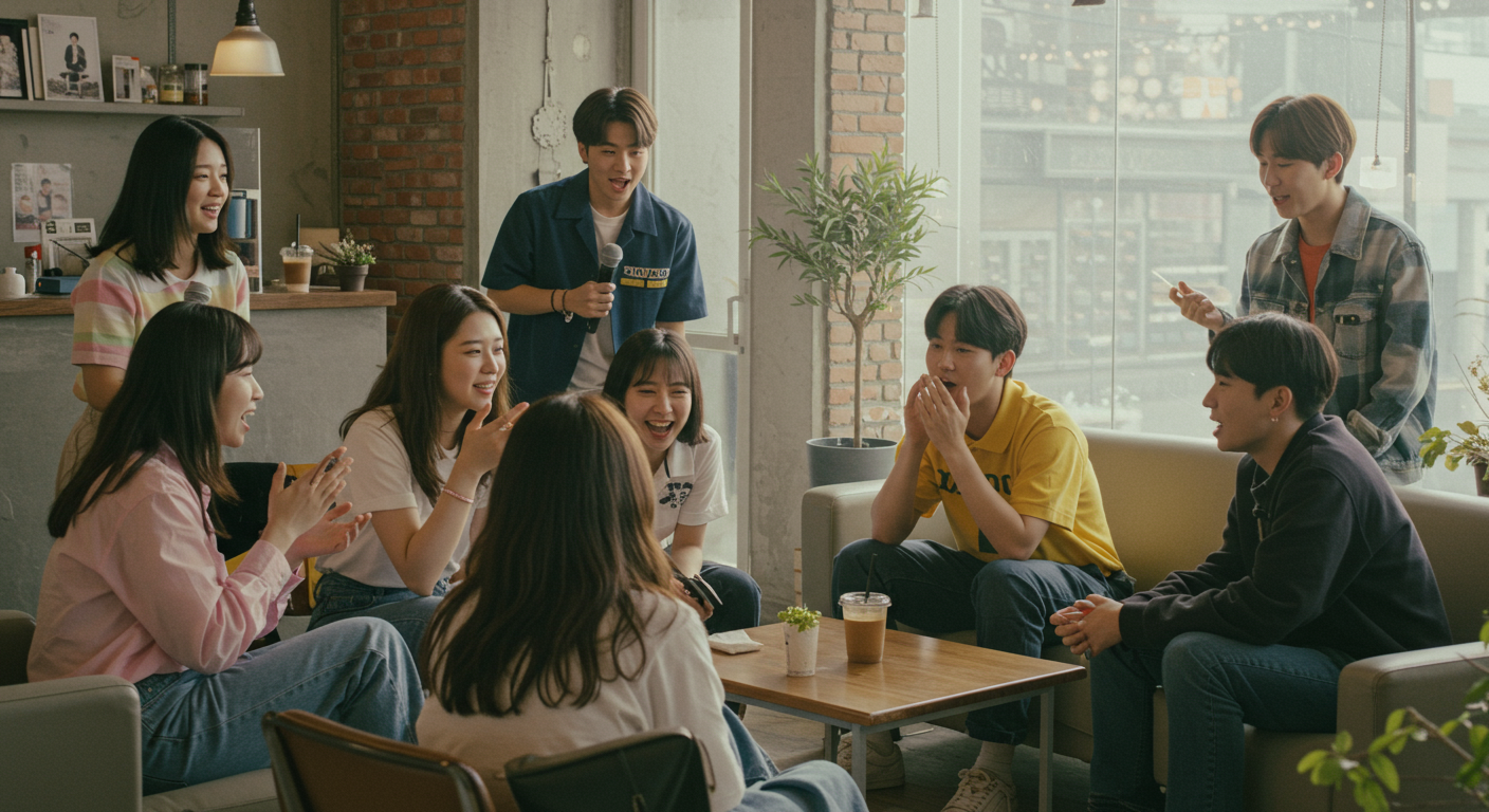 서울 카페에서 가수 이름 변경에 대해 토론하는 팬들