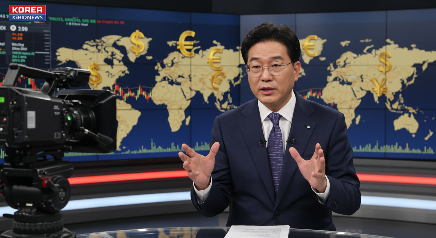 경제학자가 뉴스 방송에서 금값 상승 요인을 설명하는 장면