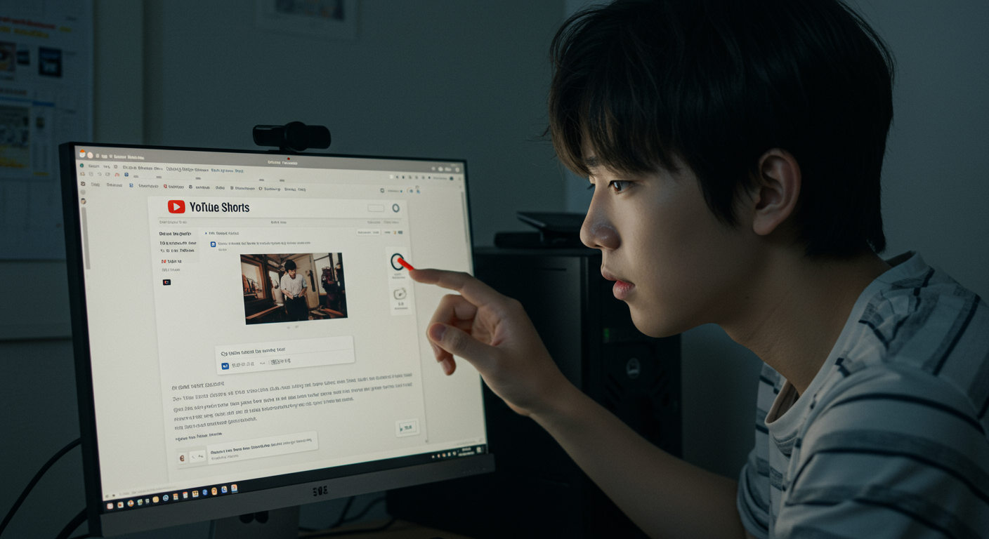 크롬 브라우저에서 캐시와 쿠키 삭제를 시도하는 한국 청소년의 모습
