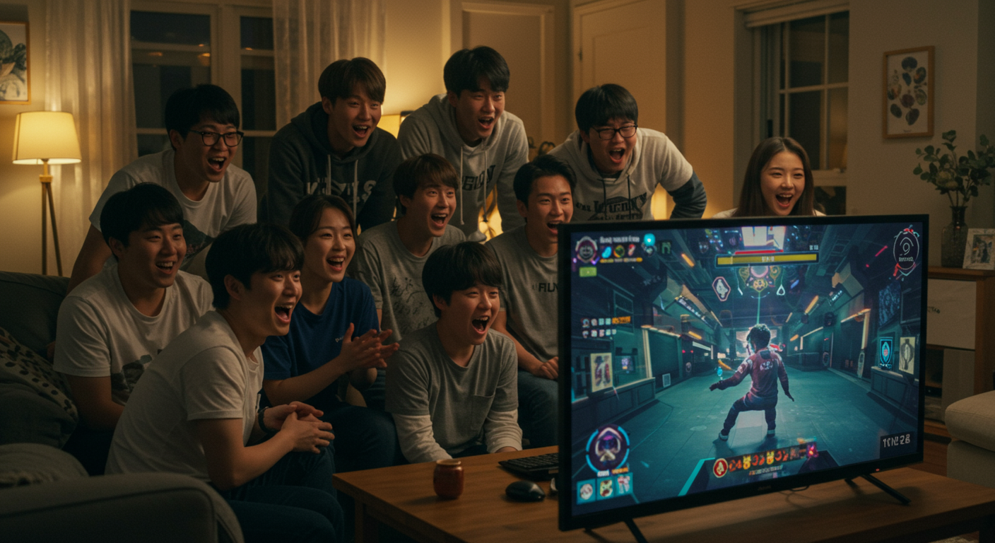 한국 시청자들이 인기 TV 프로그램을 보며 놀라움과 즐거움을 표현하는 모습
