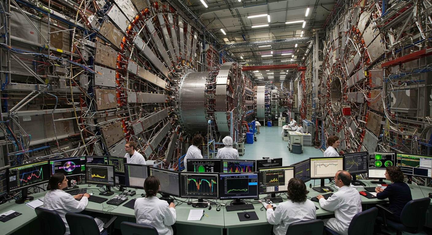 CERN 대형 강입자가속기에서 데이터를 분석하는 과학자들