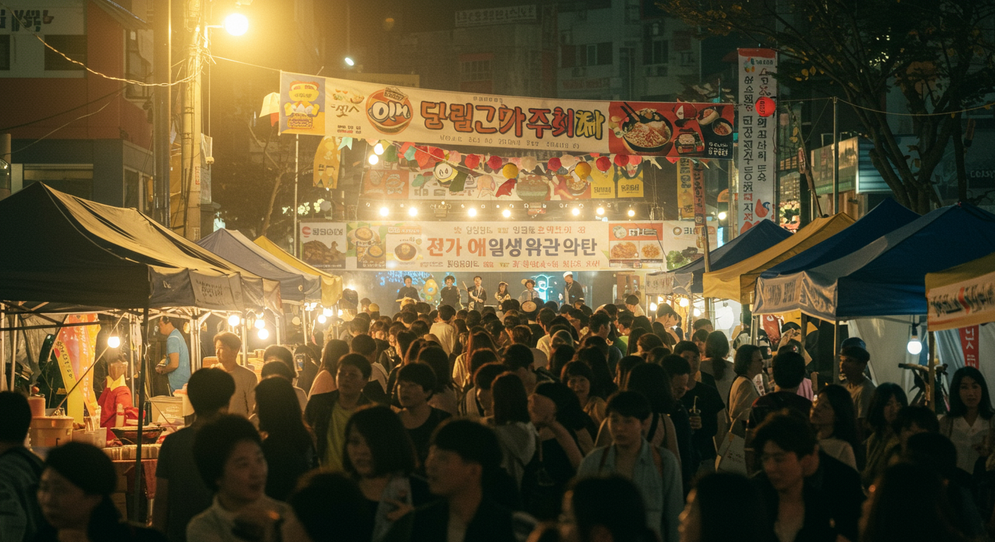 구미에서 열리는 라면 테마 축제의 활기찬 현장과 다양한 인파