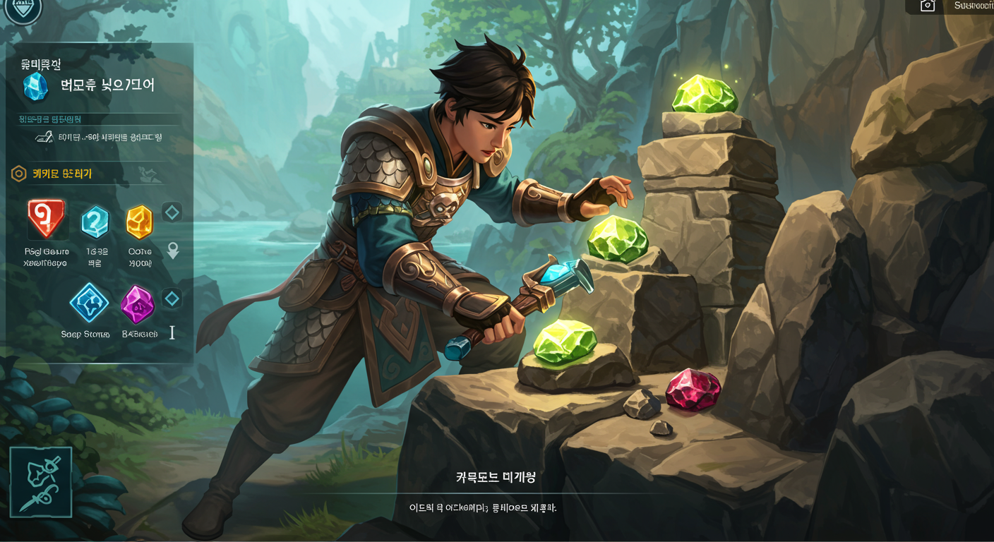 게임 내 캐릭터가 독특한 시스템으로 광물을 채집하는 장면