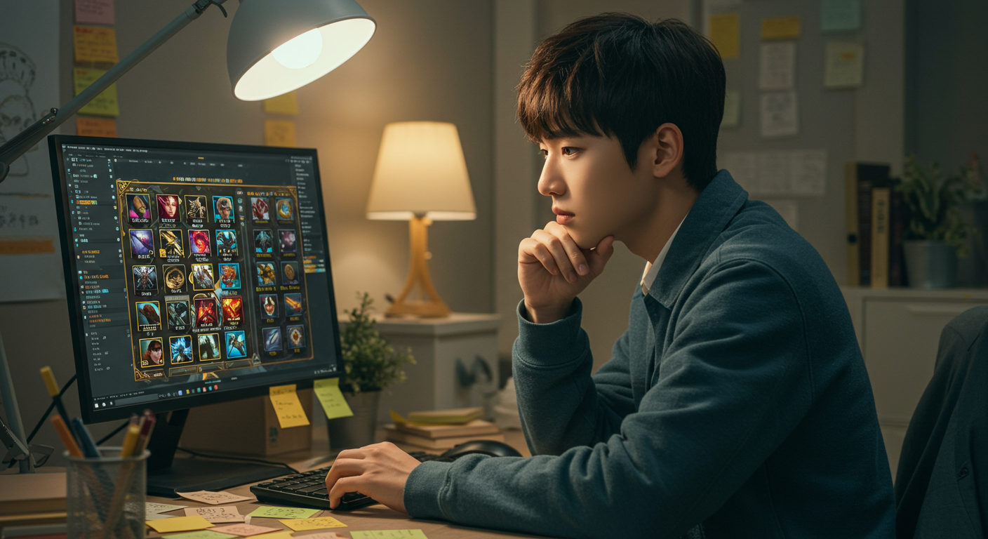 온라인 게임 캐릭터 직업을 고민하는 학생