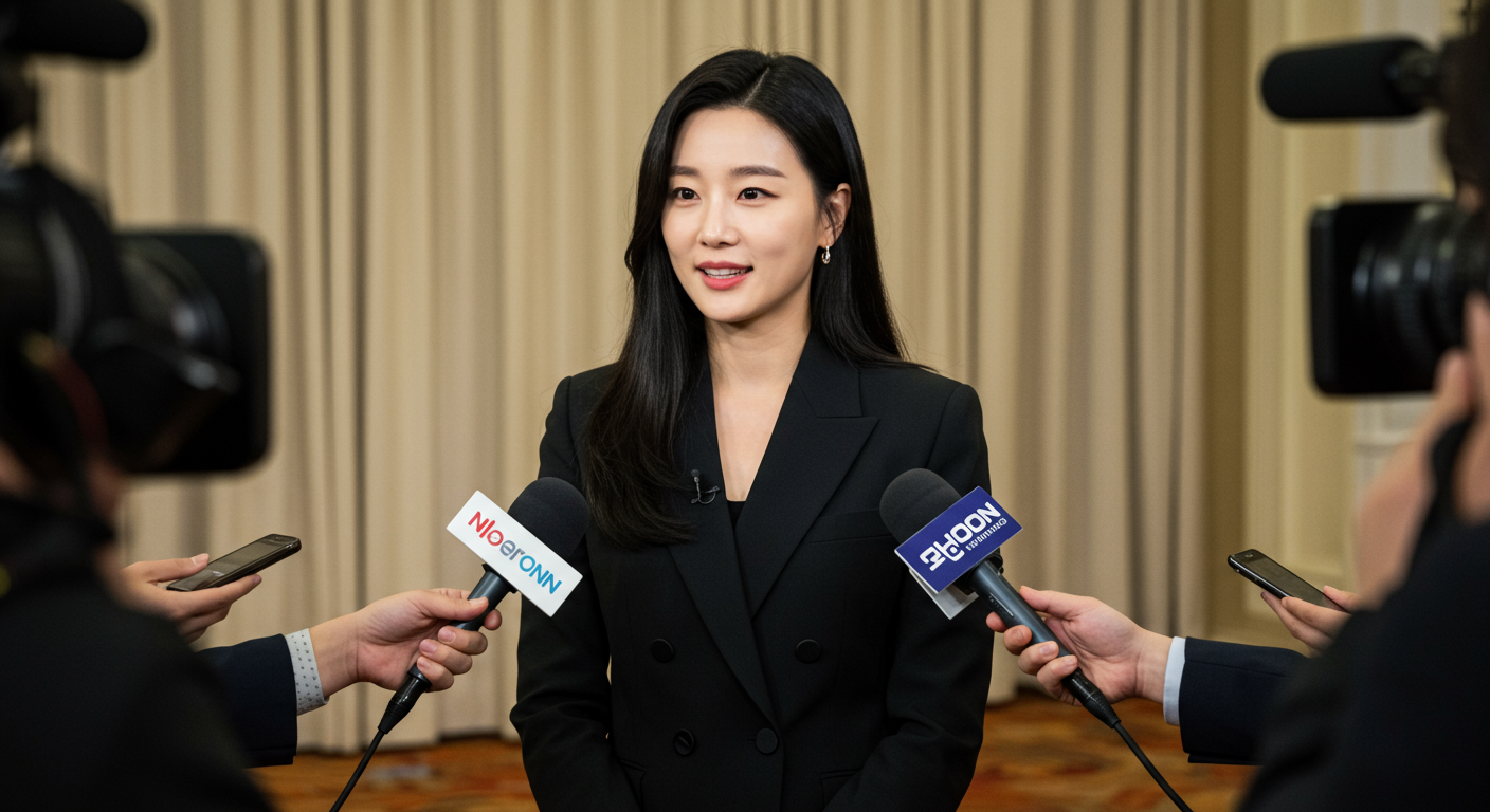 기자회견 또는 인터뷰에서 유창하게 영어로 대화하는 한국 여배우