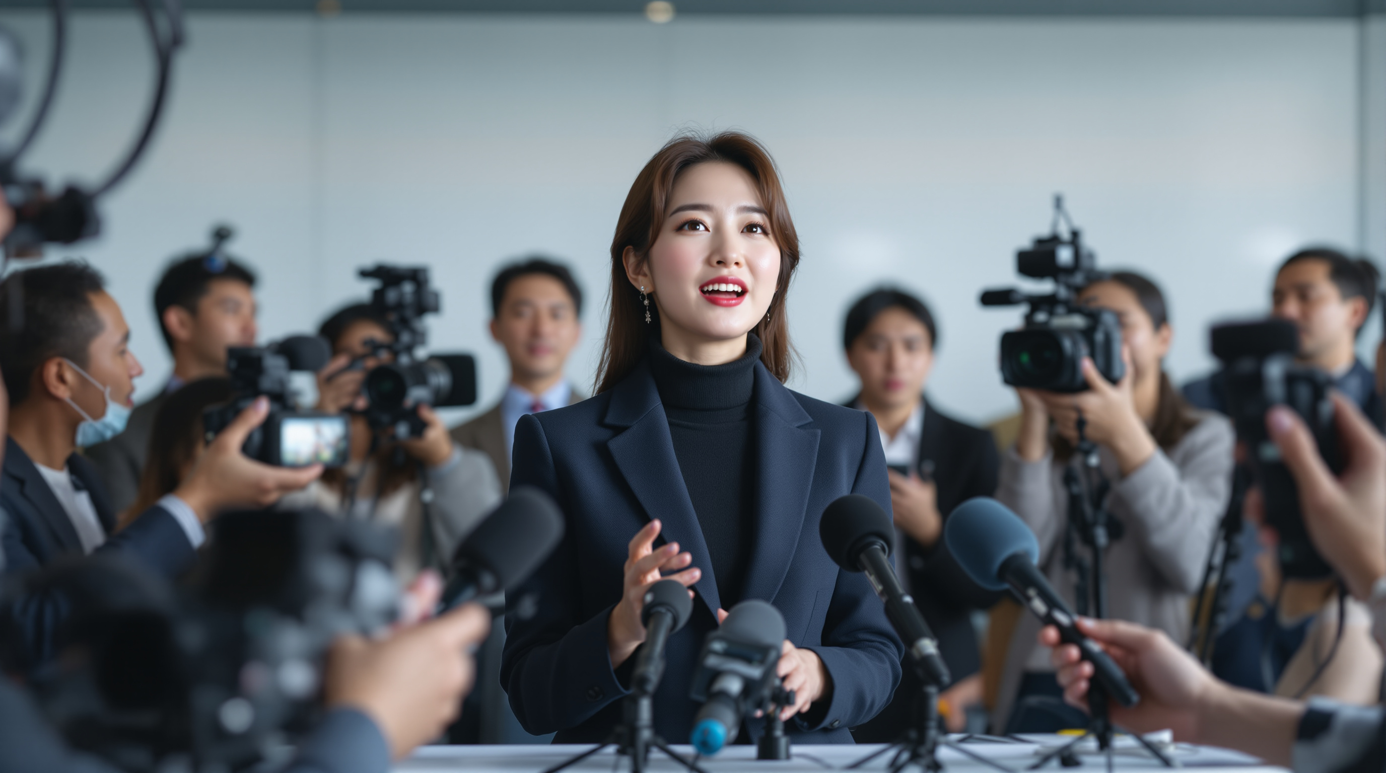 국제 기자회견에서 유창하게 영어로 소통하는 모습