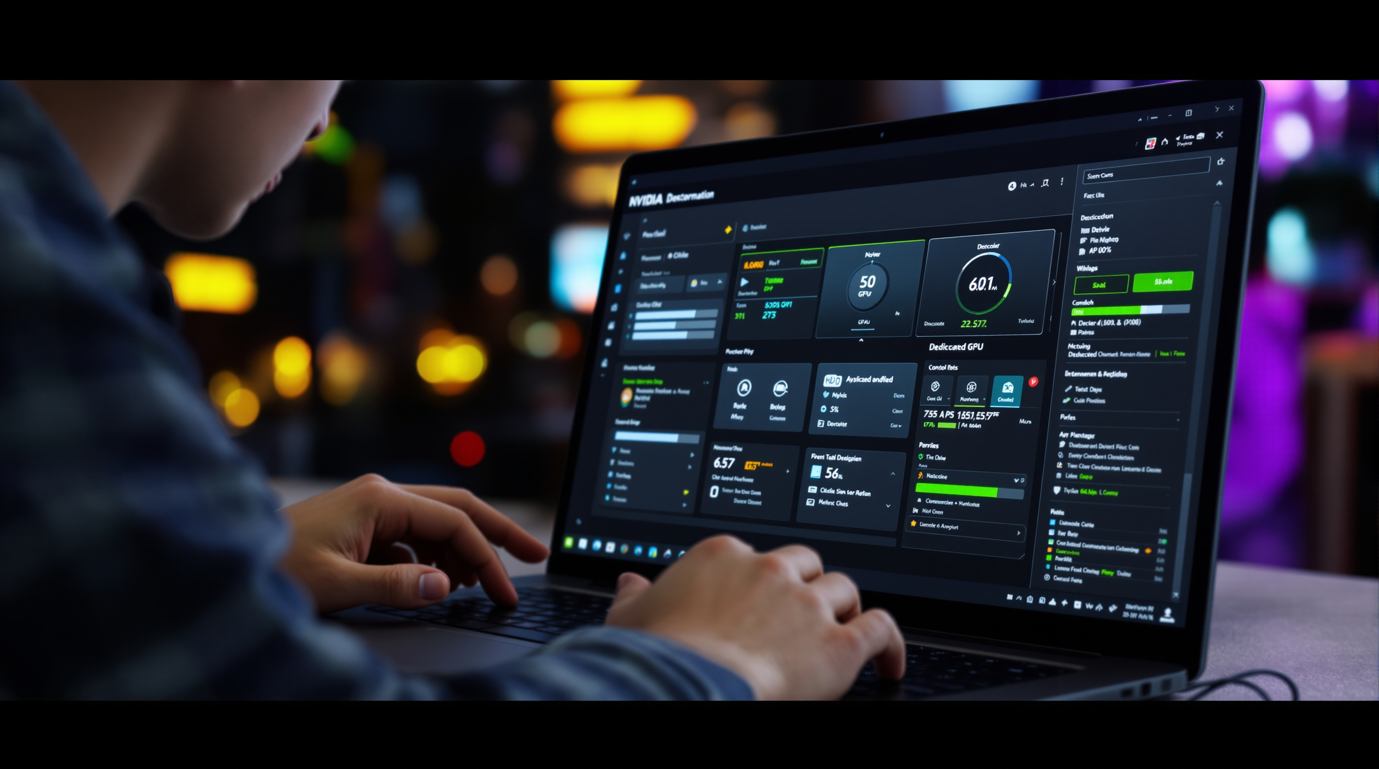 젊은 남성이 NVIDIA 제어판에서 전용 GPU 사용을 설정하고 있는 모습