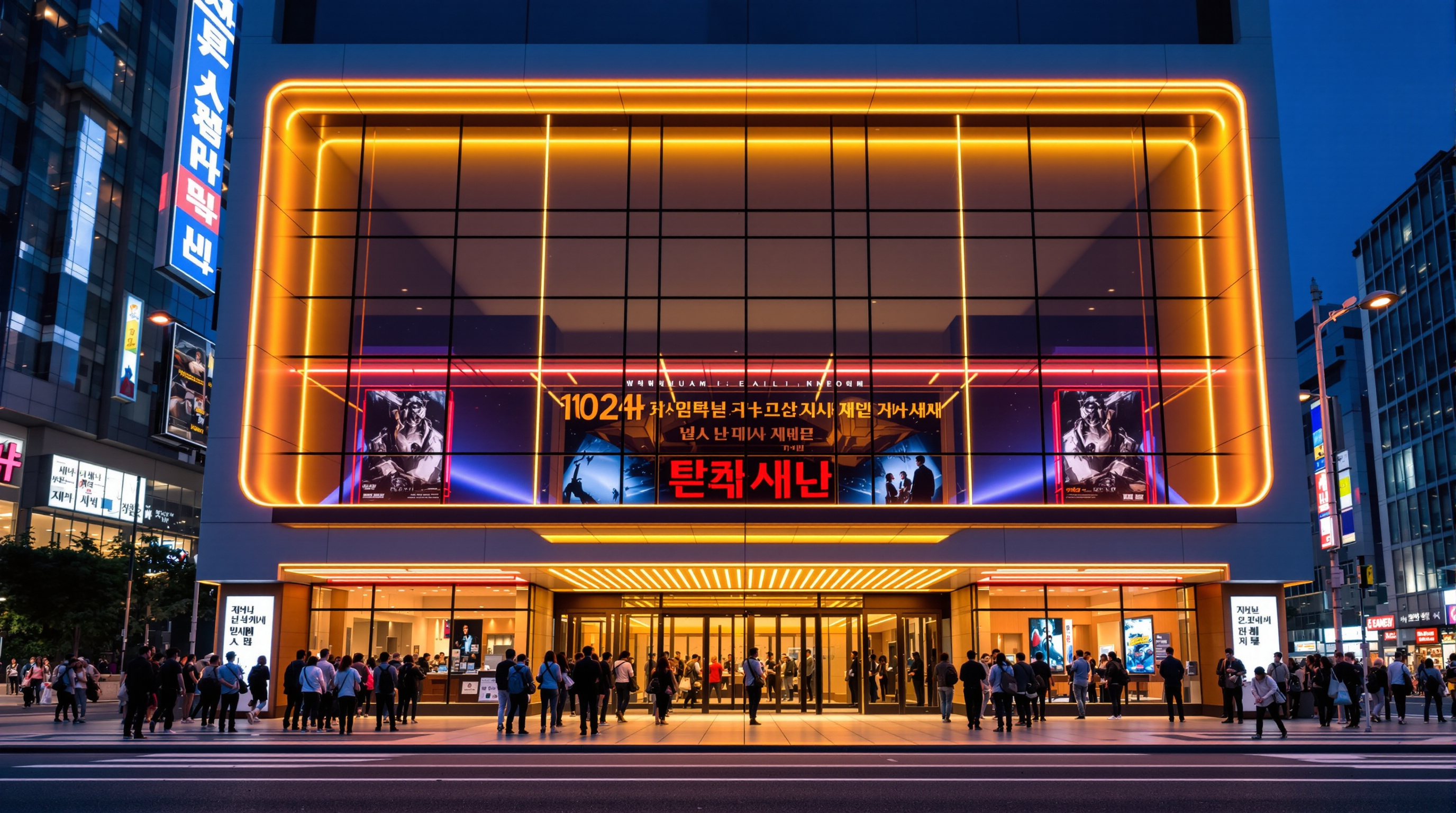 서울 도심 영화관 앞에서 영화 개봉을 기다리는 관람객들
