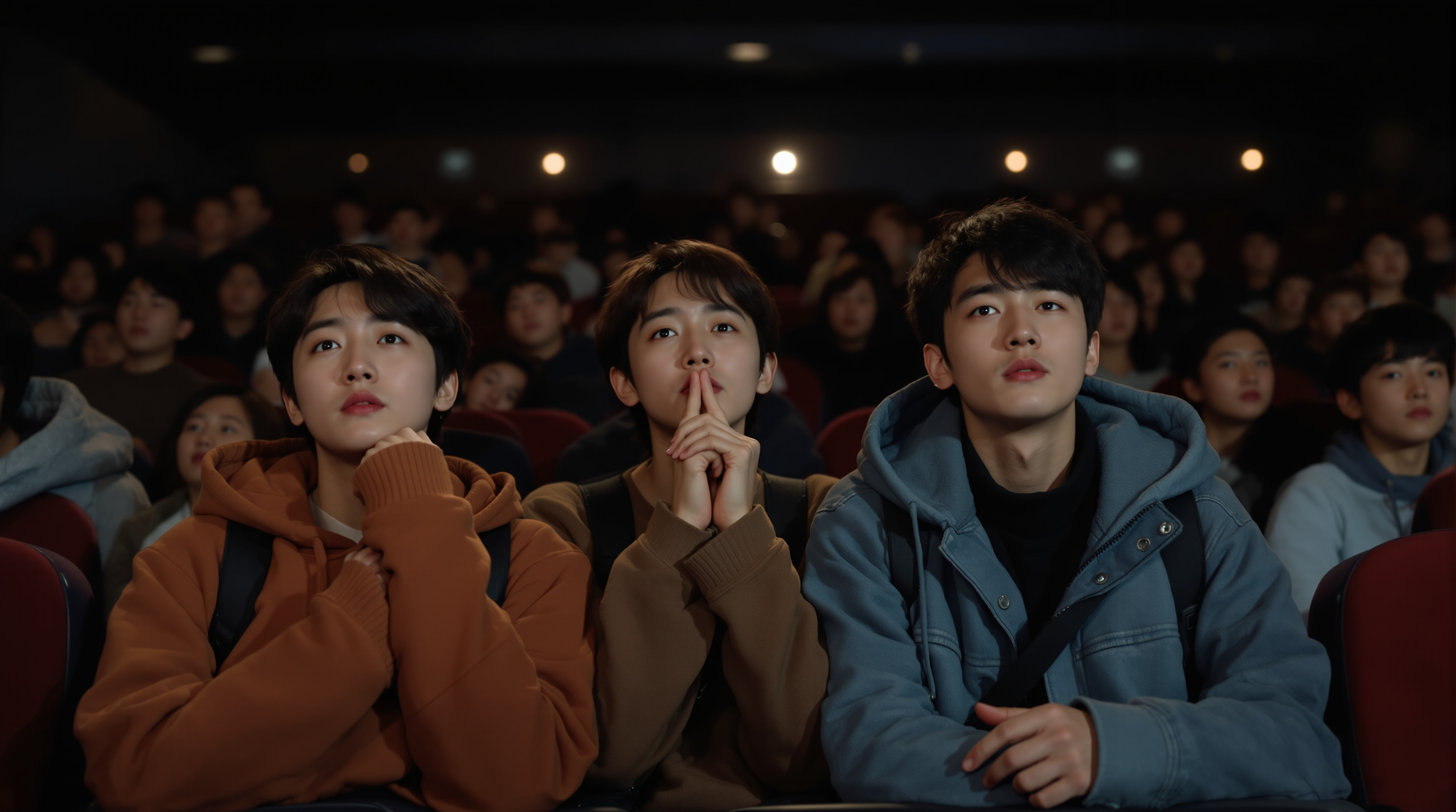 철학적인 영화를 보고 나오는 젊은 관람객들이 실망한 모습