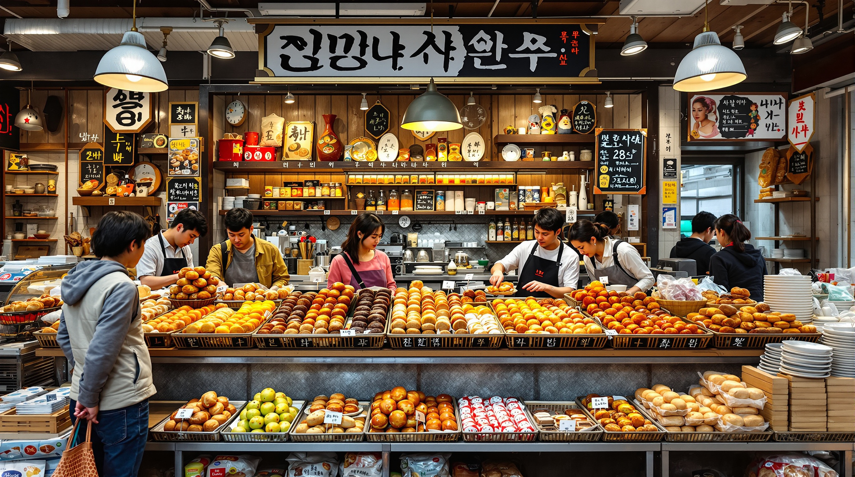 많은 사람들이 줄 서 있는 대전의 유명한 빵집 풍경