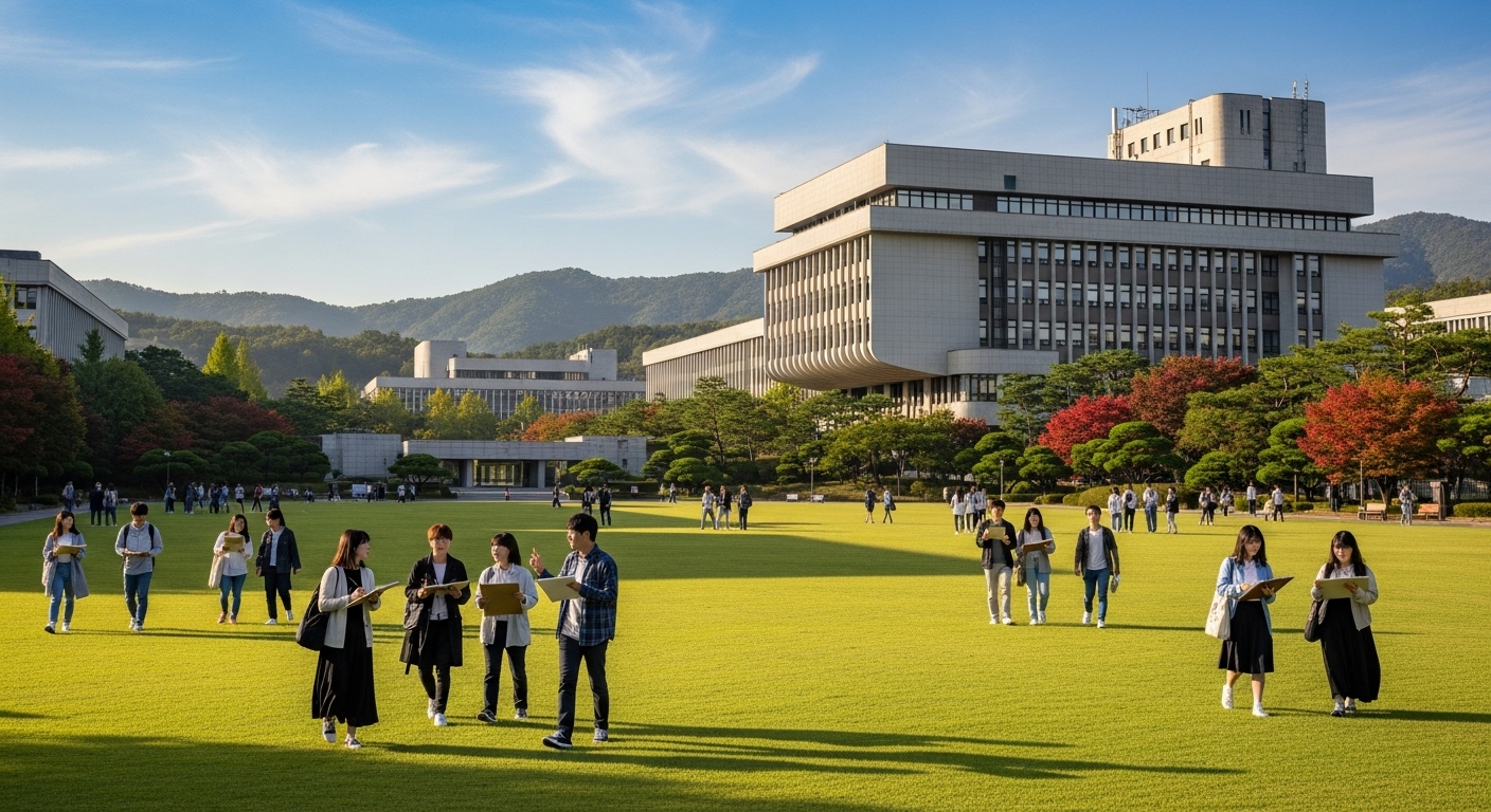 서울대학교 캠퍼스 내를 걷고 있는 예술 전공 학생들의 모습