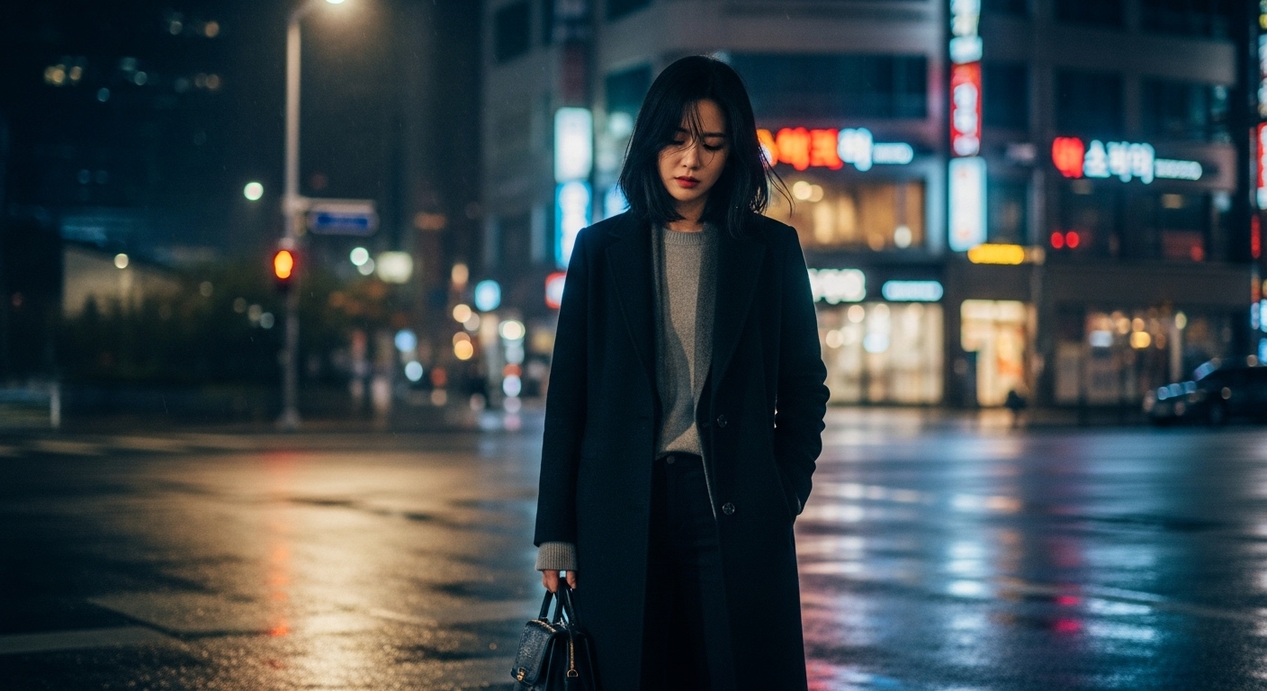 도시 거리에서 고민에 잠긴 현대 여성