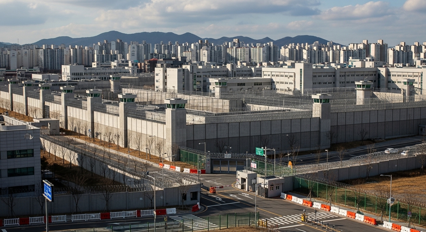 교도소 주변 도시 발전을 저해하는 보안 장벽이 보이는 모습