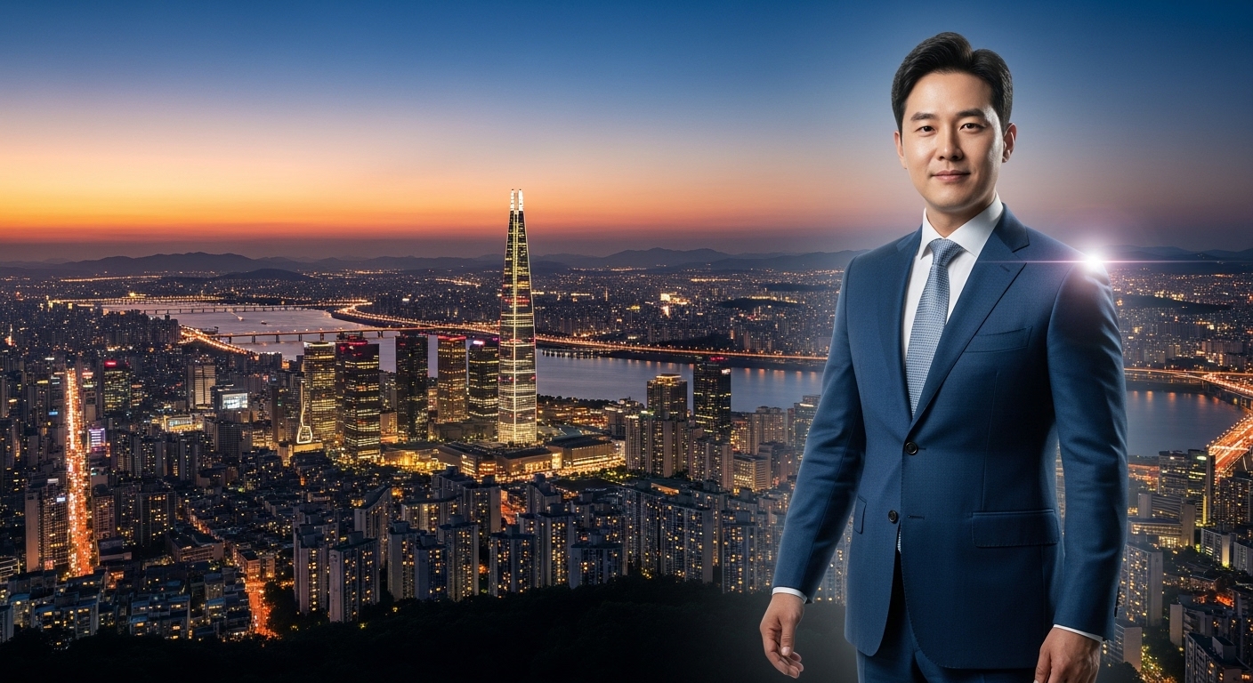 서울을 배경으로 작은 고향에서 높은 자리까지 오른 남성의 성공적인 모습