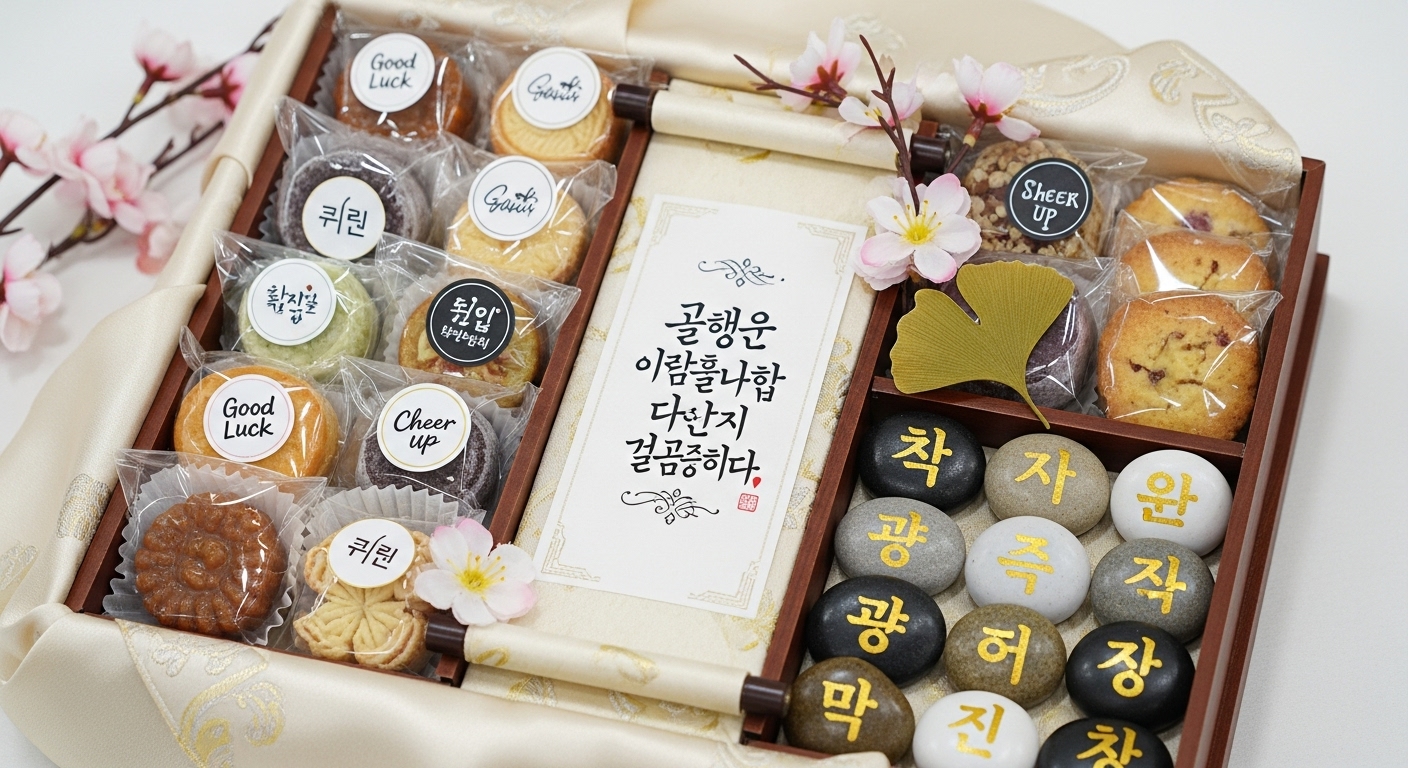 성공을 기원하는 메시지가 담긴 우아한 디자인의 수험생 선물 세트