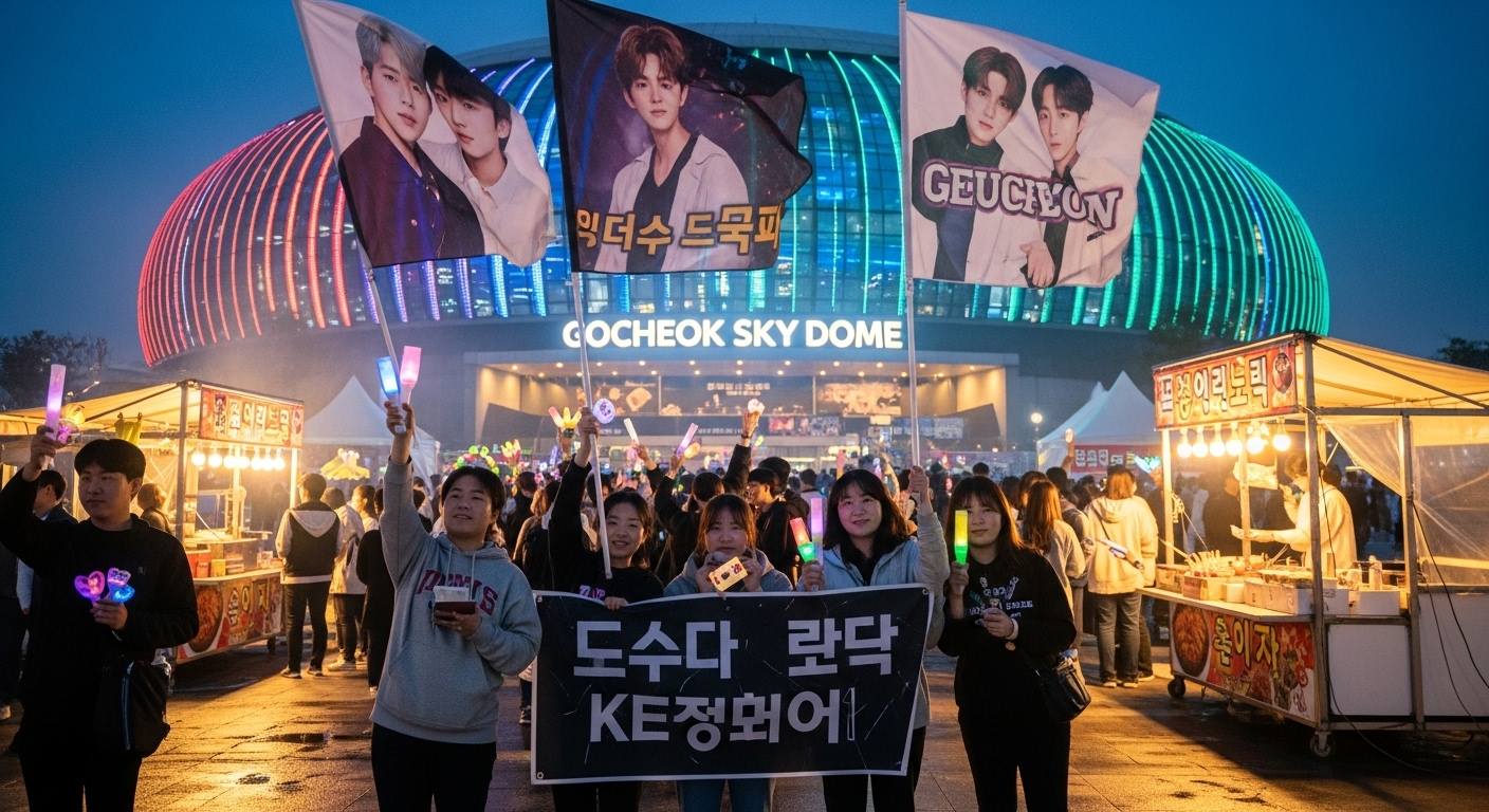 고척스카이돔 밖에서 열정적으로 환호하는 팬들 모습