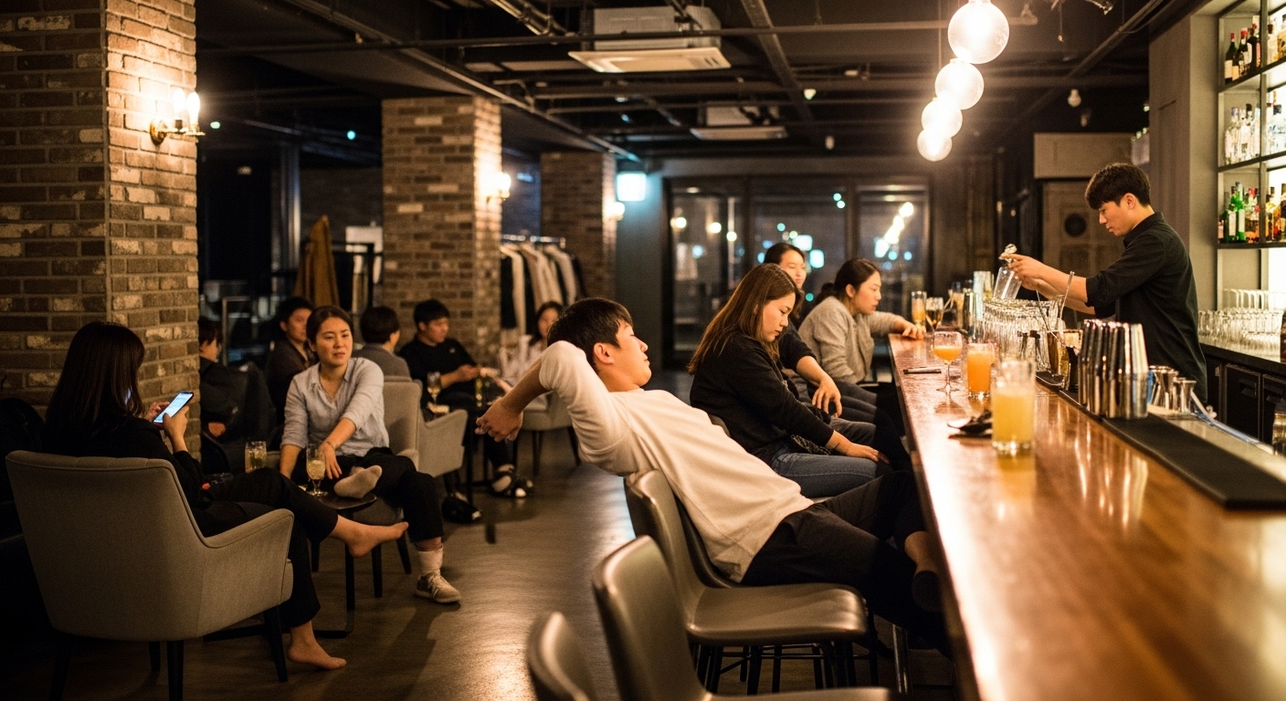 공연 중간 바에서 쉬고 있는 관람객들 모습