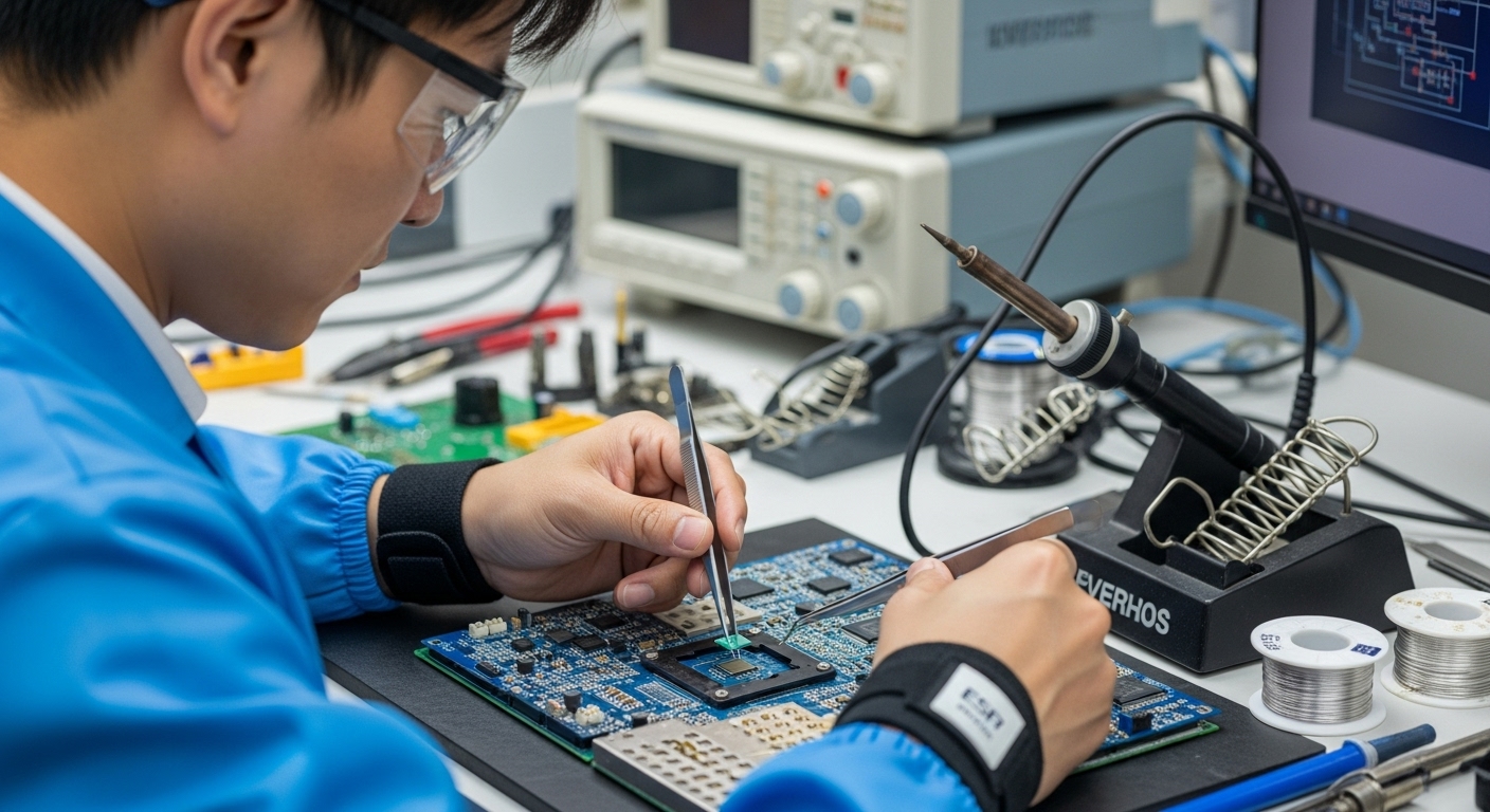 전문 작업장에서 반영구적 튜닝을 위해 EEPROM 칩을 설치하는 한국 기술자