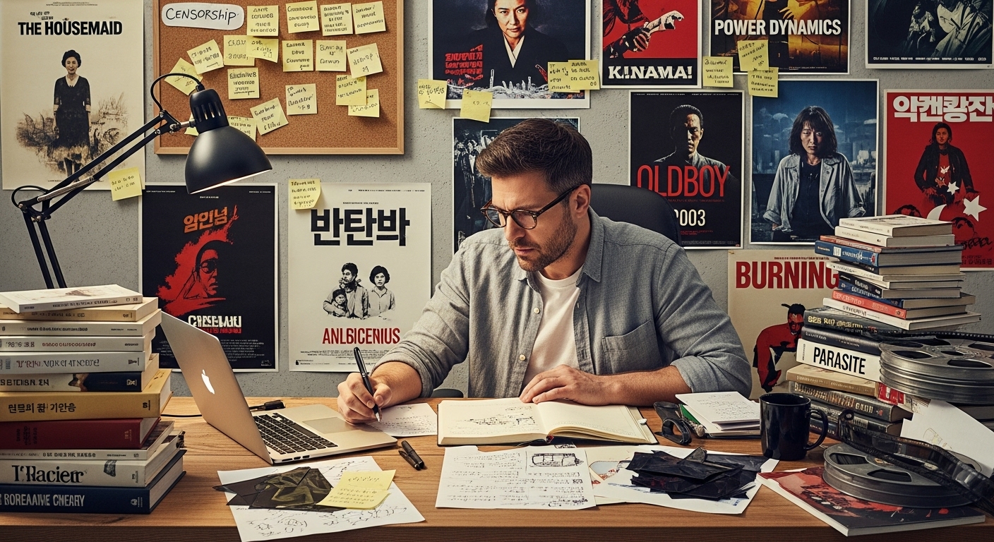 한국 영화 평론가가 논란 많은 영화를 조사하는 모습