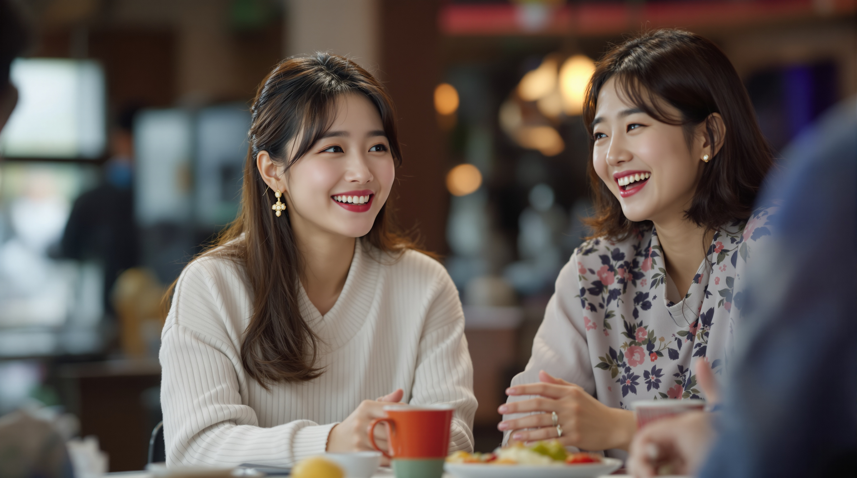 넷플릭스 드라마 세트장에서 활기차게 웃고 있는 배우 전소니와 이유미