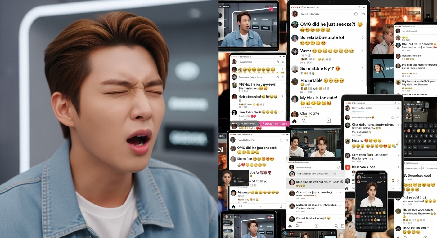 라이브 스트리밍 중 아이돌의 재채기에 열광적으로 반응하는 온라인 커뮤니티