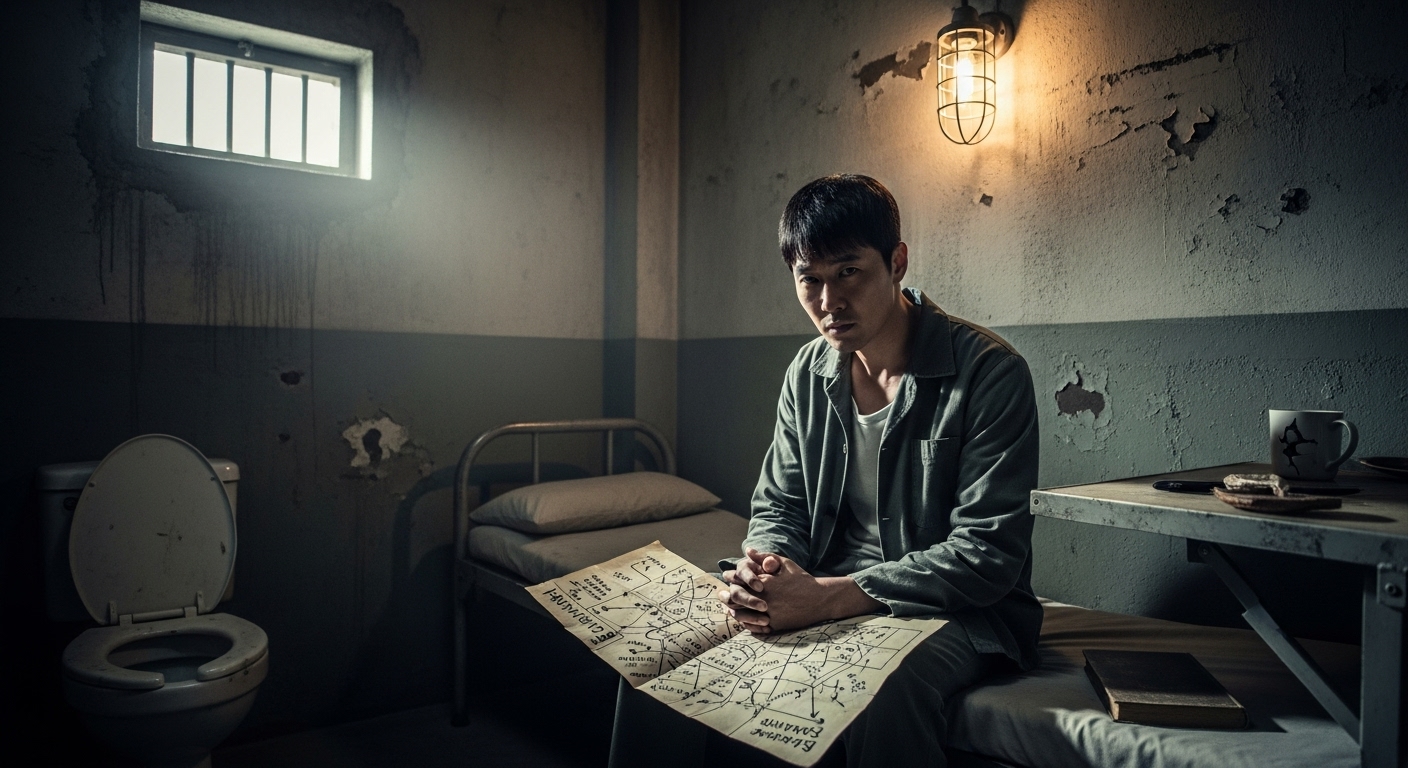 감옥에서 복수를 계획하는 박태중의 모습