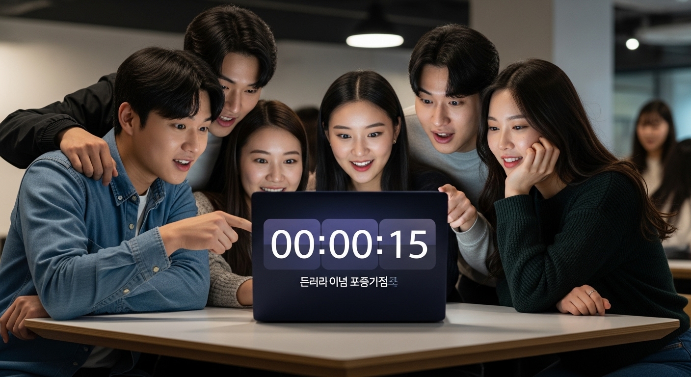 저축 프로그램 출시에 대한 카운트다운 타이머를 보며 흥분한 한국 젊은이들