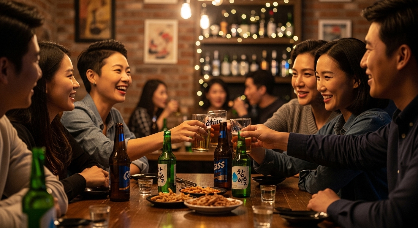 아늑한 바에서 함께 술을 나누며 웃음을 나누는 사람들